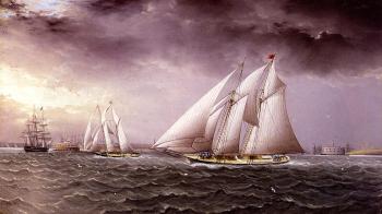 James E Buttersworth : Schooner Race in New York Harbor